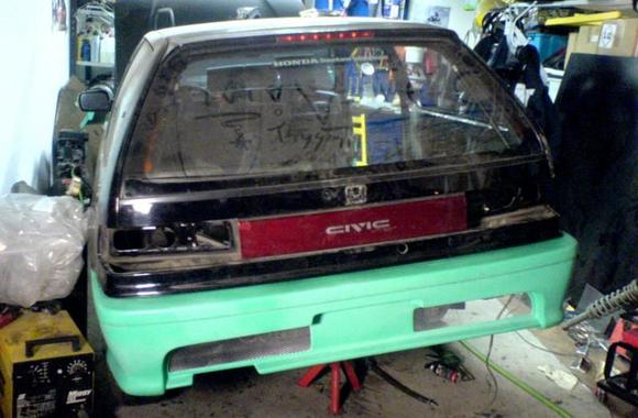 Trying on the rear bumper.