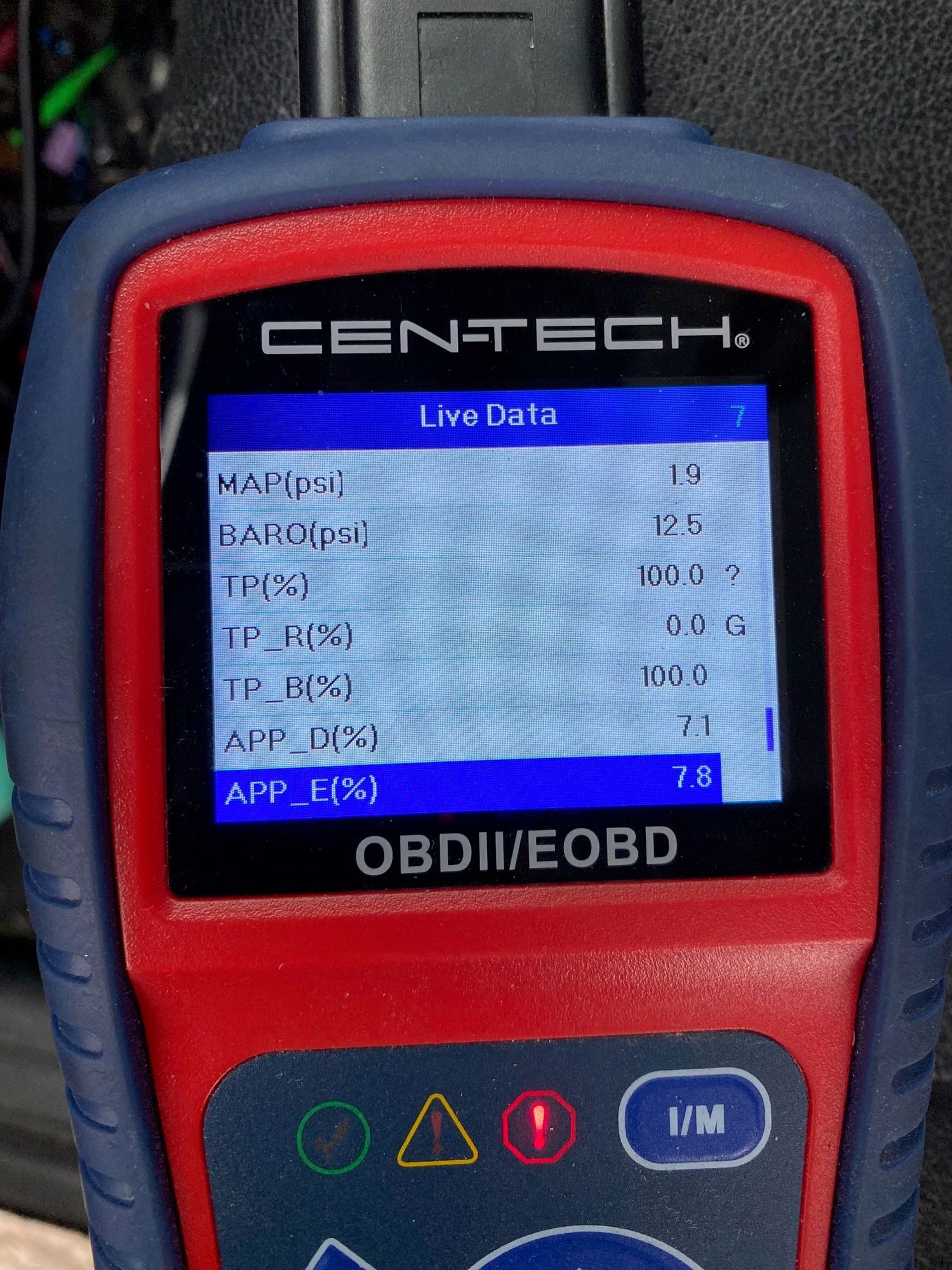 MAP, Barometric pressure, Throttle Position readings, APP readings