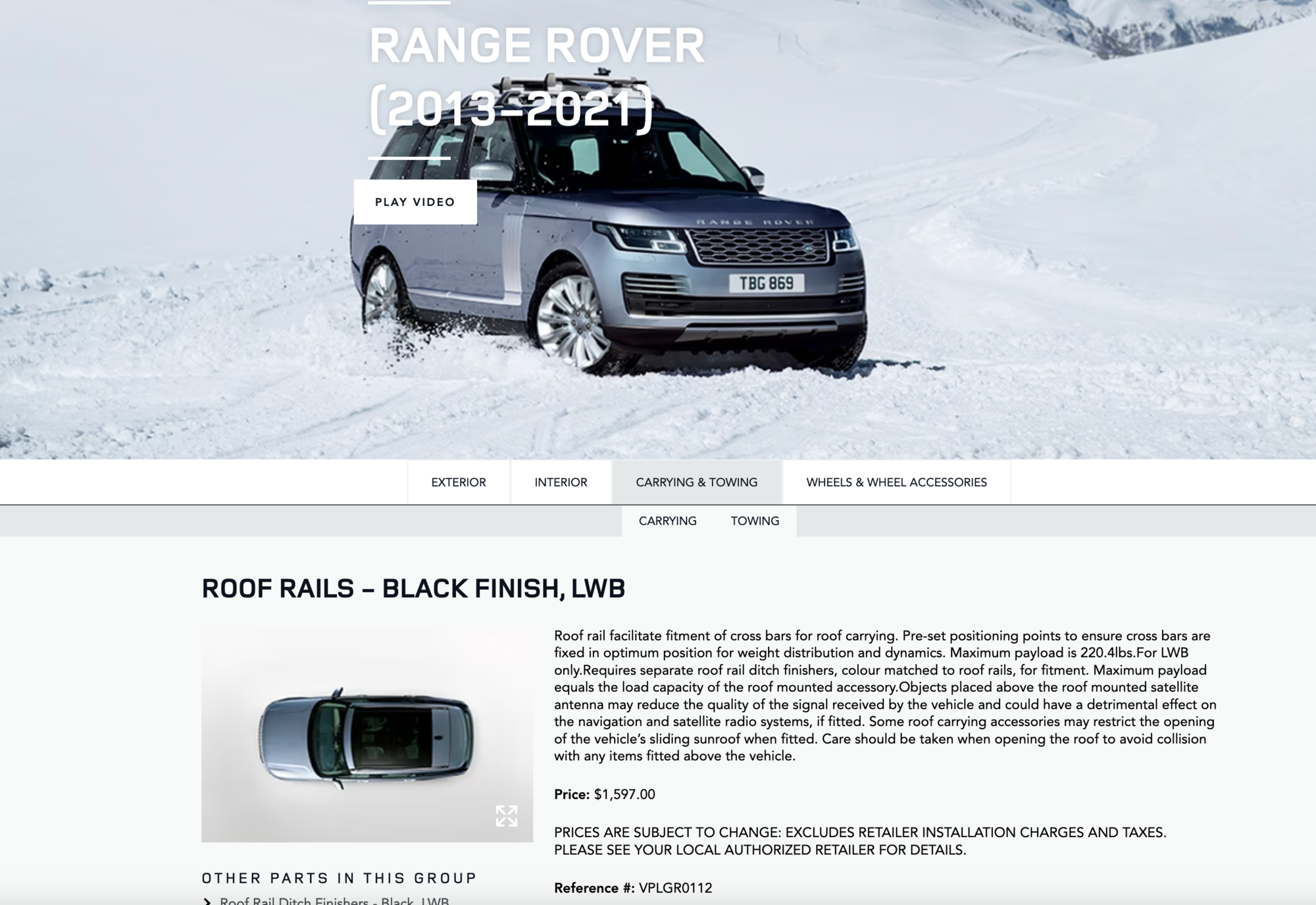 Accessories - Land Rover Range Rover OEM 2013 to 2021 roof rails ROOF RAILS - BLACK FINISH, LWB - New - -1 to 2025  All Models - Park City, UT 84098, United States