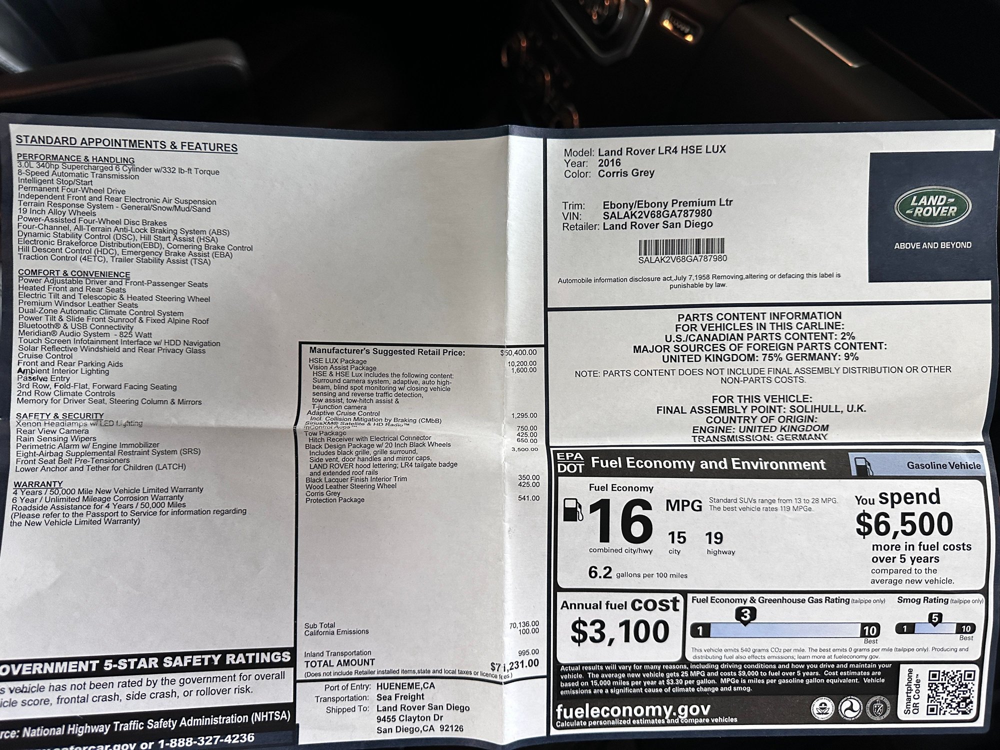 2016 Land Rover LR4 - 2016 LR4 HSE LUX (Non-HD) - Used - VIN SALAK2V68GA787980 - 121,500 Miles - 6 cyl - AWD - Automatic - SUV - Gray - Beaverton, OR 97078, United States