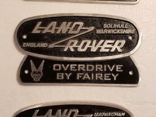 Land Rover badges paired up with Fairey overdrive badges