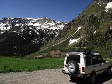 SanJuanPicsJuly2,2011.  View south off of the Yankee Boy Basin trail above Ouray.  View towards the high Governor Basin area which is still deep in snow.  There's a great 4w trail up into Governor Basin when the deep snow finally melts.