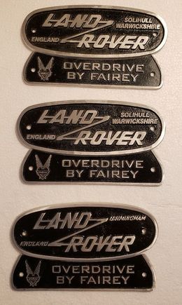 Land Rover badges paired up with Fairey overdrive badges