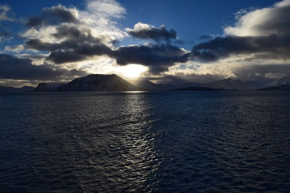 Early November 2015: Winter and final offload of the season. Big storm just passed and the harbor was full of other vessels so we had to anchor in a nearby lonely bay for the night.