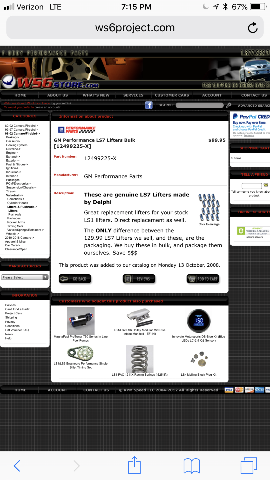 Engine - Internals - LS7 lifters - New - 1998 to 2002 Chevrolet Camaro - New Bern, NC 28562, United States