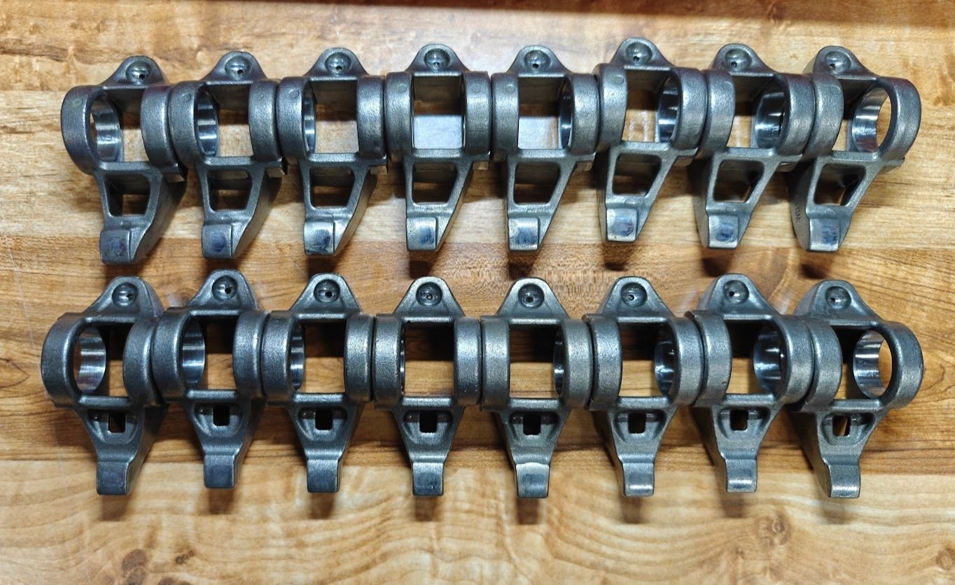 The rockers with the trunnions and bearings removed