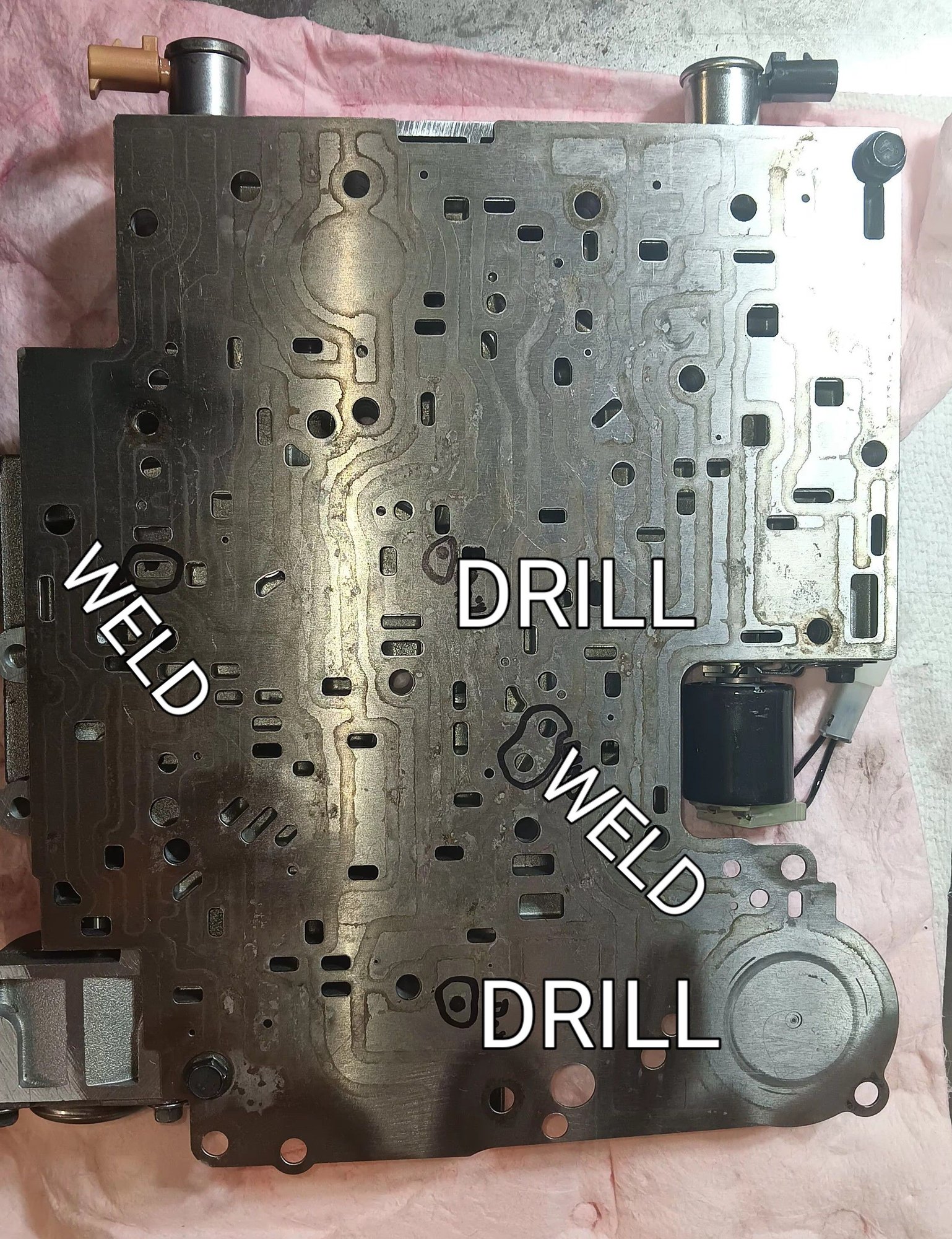 4l65e stock 2003? Plate differences, 3 blocked passages (weld washers of same thickness in , smooth to perfection), 2 drill holes 6mm