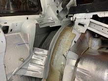 I figured that it wouldn't hurt if I added some sound deadening material to the walls of the quarterpanel.  The Peel n Seal is cheap and I've got plenty.