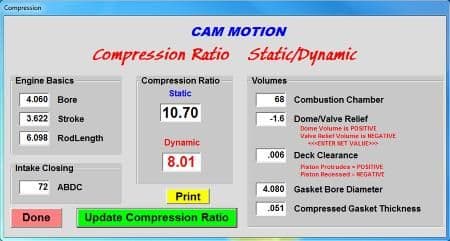 camshaft compression calculator