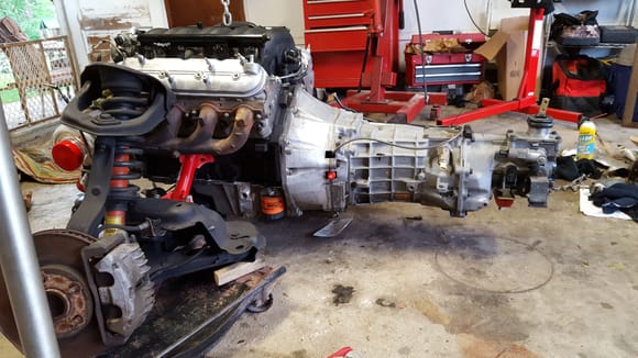 M6 mated back up. Also a few things to mention that I forgot or didnt get pics is the stage 2 turbo cam from Tick performance along with dual valve springs and new push rods. Holley EFI fuel rails. new Cloyes timing chain and bung welded into oil pan for turbo drain.