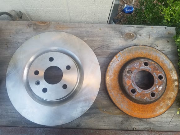 14" rotor next to the tiny 11". Gained about 1 1/2 of useable brake leverage.