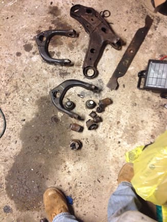 This was a daunting task, removing the old bushing from the control arms. I did the best job i could do. Ultimetly i think i am going to end up going with a BMR front end. It Would be a shame to do all this work to recycle such worn parts....