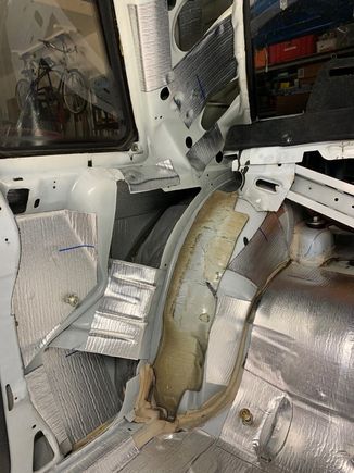 I figured that it wouldn't hurt if I added some sound deadening material to the walls of the quarterpanel.  The Peel n Seal is cheap and I've got plenty.