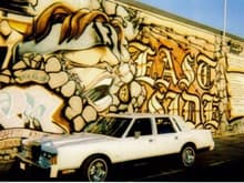 1989 Lincoln Town Car on 100 spokes all chrome. 

East Side graffiti by Lawrence East RT station in Scarborough
