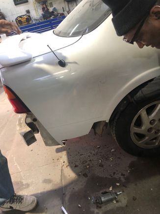 Quarter panel rusted so use a grand Cherokees door to wheld together