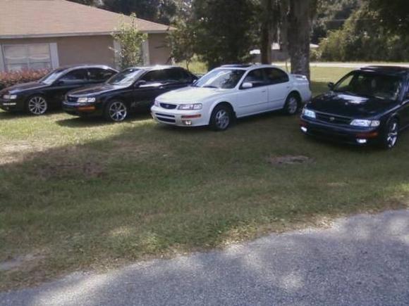 far left mine  my cuz jonathans and  my girls and my uncles
 sitting on  g37s g35  and  350 z