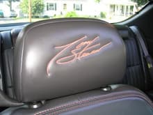headrests embroidered with signature