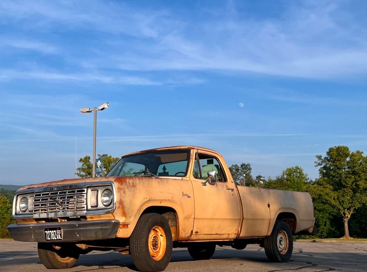 This was my first truck, a 77 D-100, it spent most of its life on a farm, all it ever did was haul hay. It was originally a 318 3 on the tree. The 318 finally gave up after 310-ish thousand miles. So I found a 74 440 to shove in there. Of course, much to the disapproval to my boss and anyone I tell, I am keeping the A-230 behind the 440 because A, a three on the tree big block half ton is slick and B, the transmission was rebuilt right before I bought it, no point in letting it go to waste. 