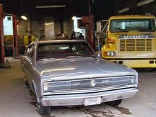 The Charger visits Seybert's Automotive, my younger brother's service station, for a brake system overhaul and restoring a correct original 2-bbl carburetor intake set-up. Tom ran a 4-bbl carb for many years, but I seek to feature the car's best quality: original. The actual original 2-bbl carb set-up was lost in the 1975 fire that destroyed Seybert's Garage. The Charger is shown here in the new Seybert's Automotive (same address) in November 2008.
