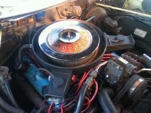 383 cu. in. motor. E-brock AVS elec choke 4bbl carb on 1/2" spacer, 383 performer aluminum intake manifold, 383/440 magnum camshaft, MP electronic ignition w/ornge ECU, MSD blaster II coil, Accel "superstock" 8mm spark plug wires, Champion plugs, prep'd &amp; rebuilt 906 heads with completely new MP valve train and 3 angle valve job, Cloyes double roller timing chain &amp; sprocket set, Bosche aluminum HD wtr pump, Hayes fan clutch, Derale aux radiator cooling fan, Derale aux trans oil cooler, Jegs radiator overflow canister, AC/Delco 65amp hd alternator.