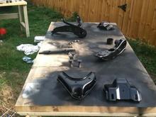 Front suspension components, blasted and painted with all new bushings etc.