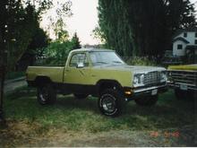 My old Dodge truck, 4x4. Pretty awesome. My brother was butt hurt because my truck was bigger than his (see yellow Chevy peeking in the picture). Aloha, Oregon.