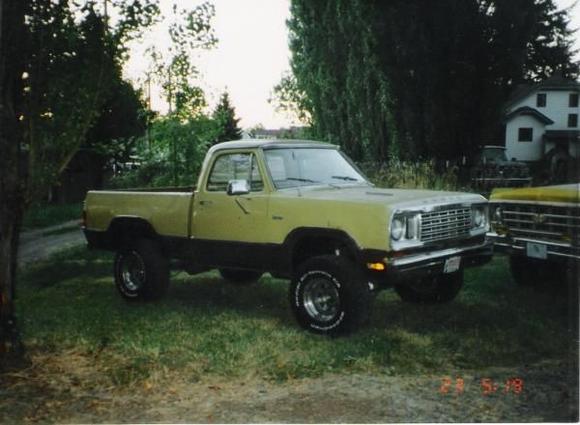 My old Dodge truck, 4x4. Pretty awesome. My brother was butt hurt because my truck was bigger than his (see yellow Chevy peeking in the picture). Aloha, Oregon.