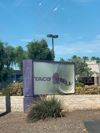 from Reddit: Taco Bell sign melting in the 111º heat in Phoenix where my cousins live jesusss ... up your if you lue that climate change is fake LOL signs weren't melting when i was there