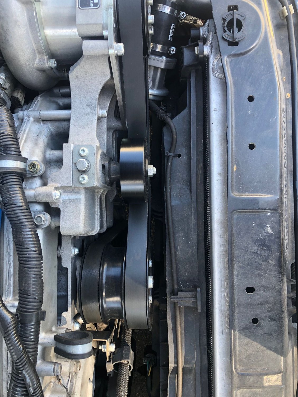 Fitment with Koyorad Radiator, Fans, and Supercharger Pully MY350Z