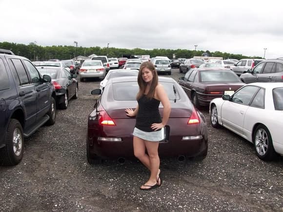 Girlfriend in front of the Z at Formula D at Wall Speedway - June 2009