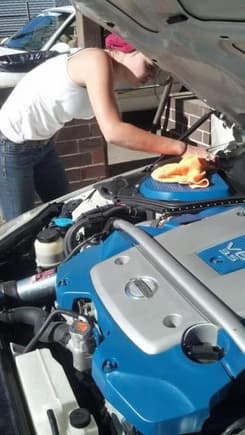 Painted engine kit being detailed by my lady.