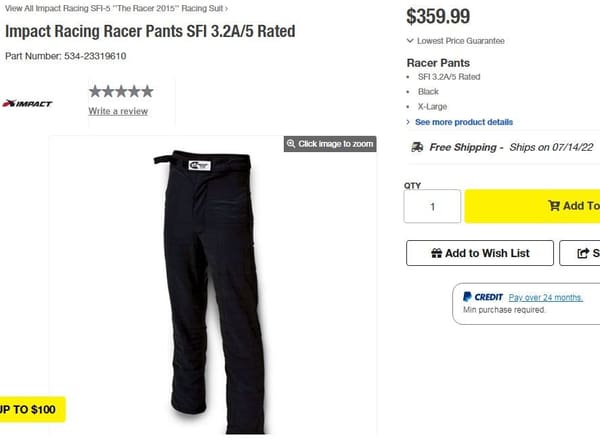 Impact Racing Pants  for Sale $225 