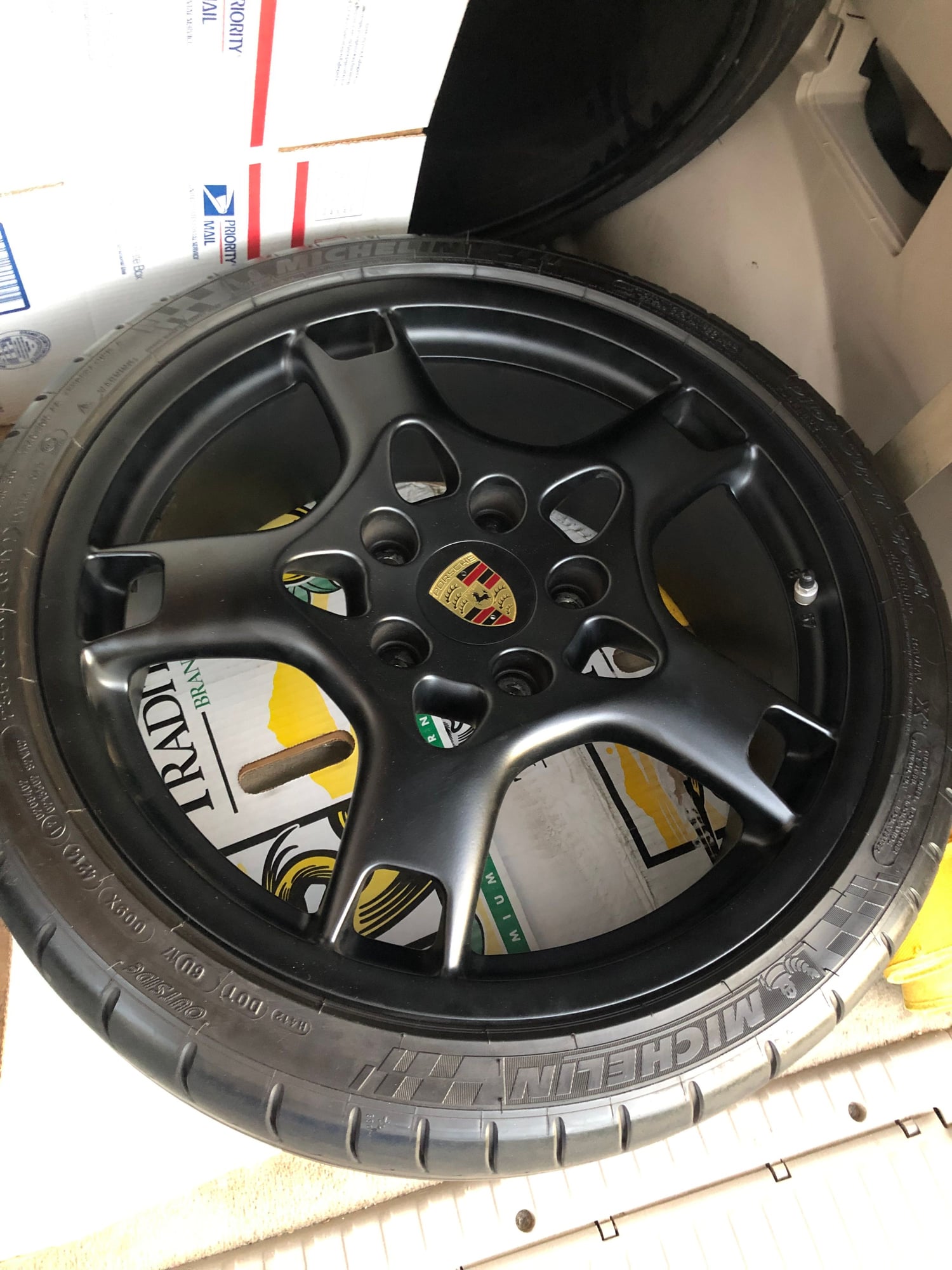 Wheels and Tires/Axles - Set of 19" satin black oem lobster fork rims with Michelins and tpms - Used - 2005 to 2009 Porsche 911 - Monterey Park, CA 91755, United States