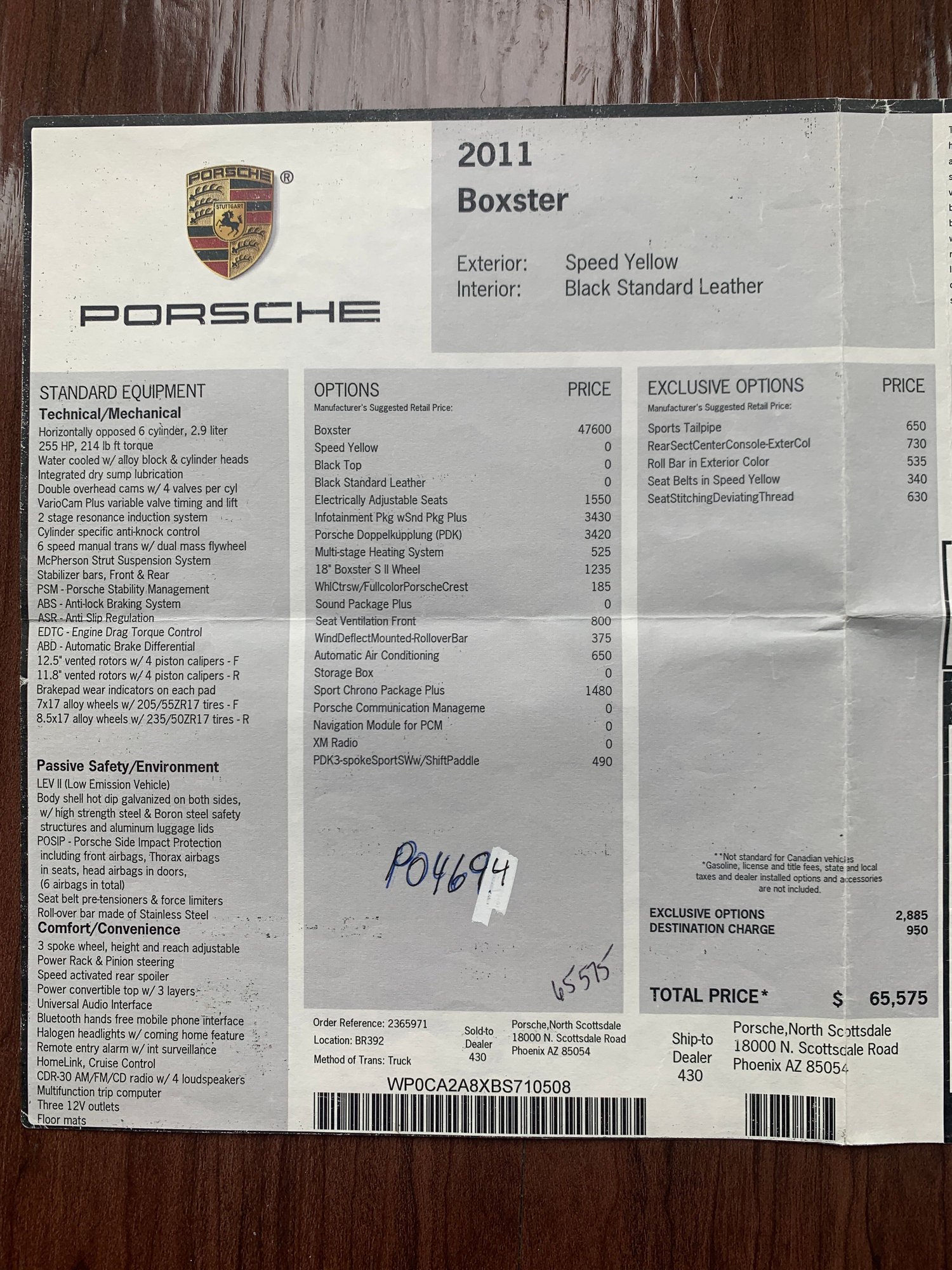 2011 Porsche Boxster - 2011 Porsche Boxster PDK, Speed Yellow, Sport Chrono, Custom Interior - Used - VIN WP0CA2A8XBS710508 - 81,500 Miles - 6 cyl - 2WD - Automatic - Convertible - Yellow - Boston, MA 02148, United States
