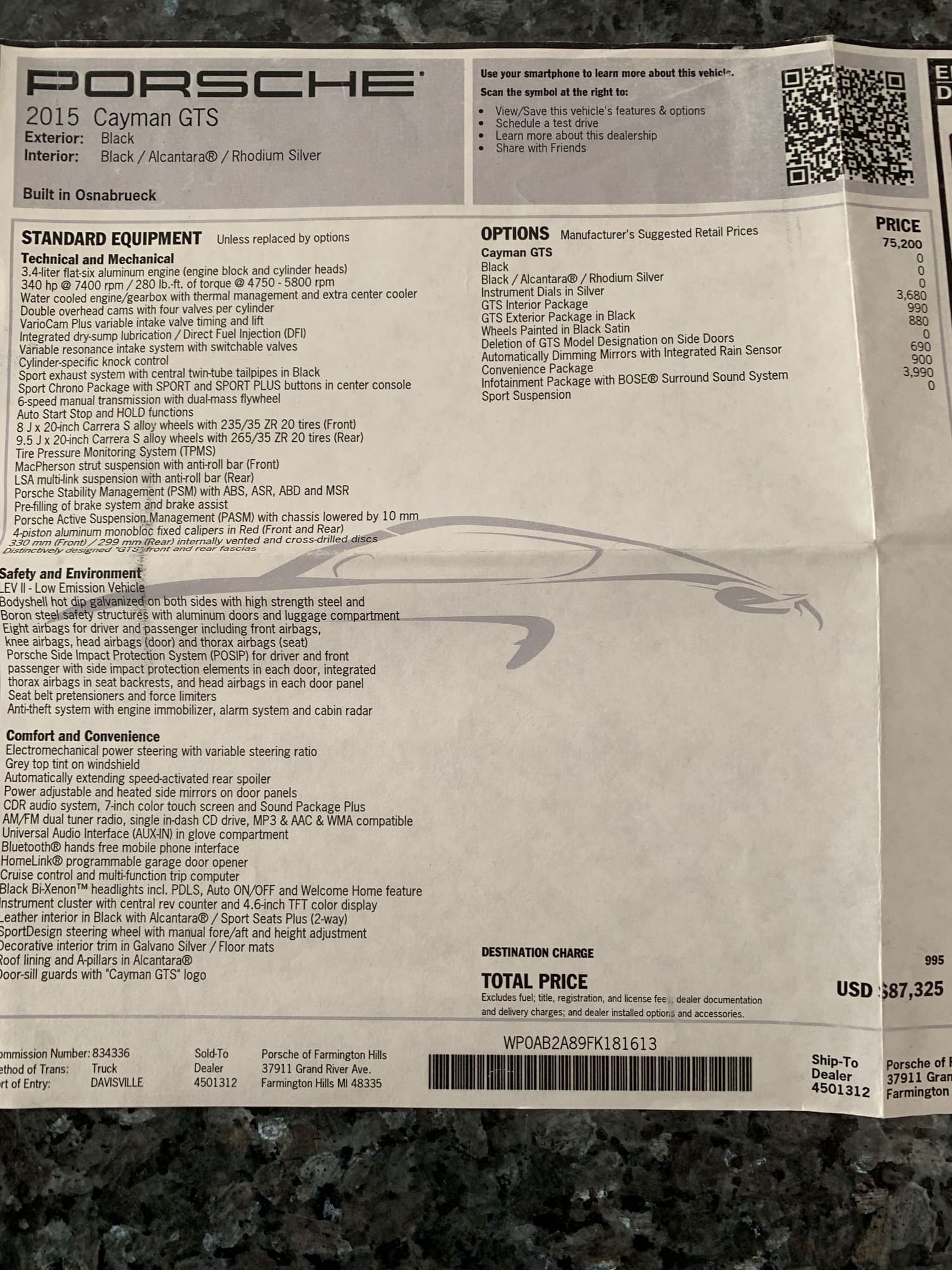 2015 Porsche Cayman - 2015 Porsche Cayman GTS 6 speed Manual - Used - VIN WP0AB2A89FK181613 - 31,000 Miles - 6 cyl - 2WD - Manual - Coupe - Black - Novi, MI 48375, United States
