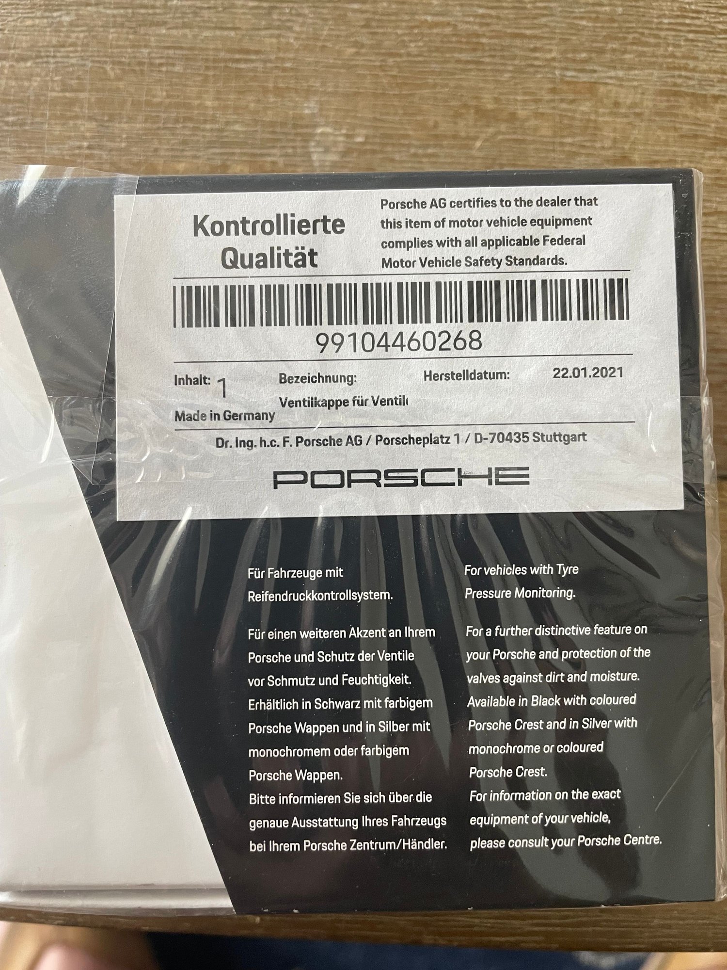 Accessories - Genuine Porsche Silver Valve Stem Cap with Black Crest Set 991-044-602-68 - New - 1993 to 2023 Porsche All Models - Fort Lauderdale, FL 33308, United States