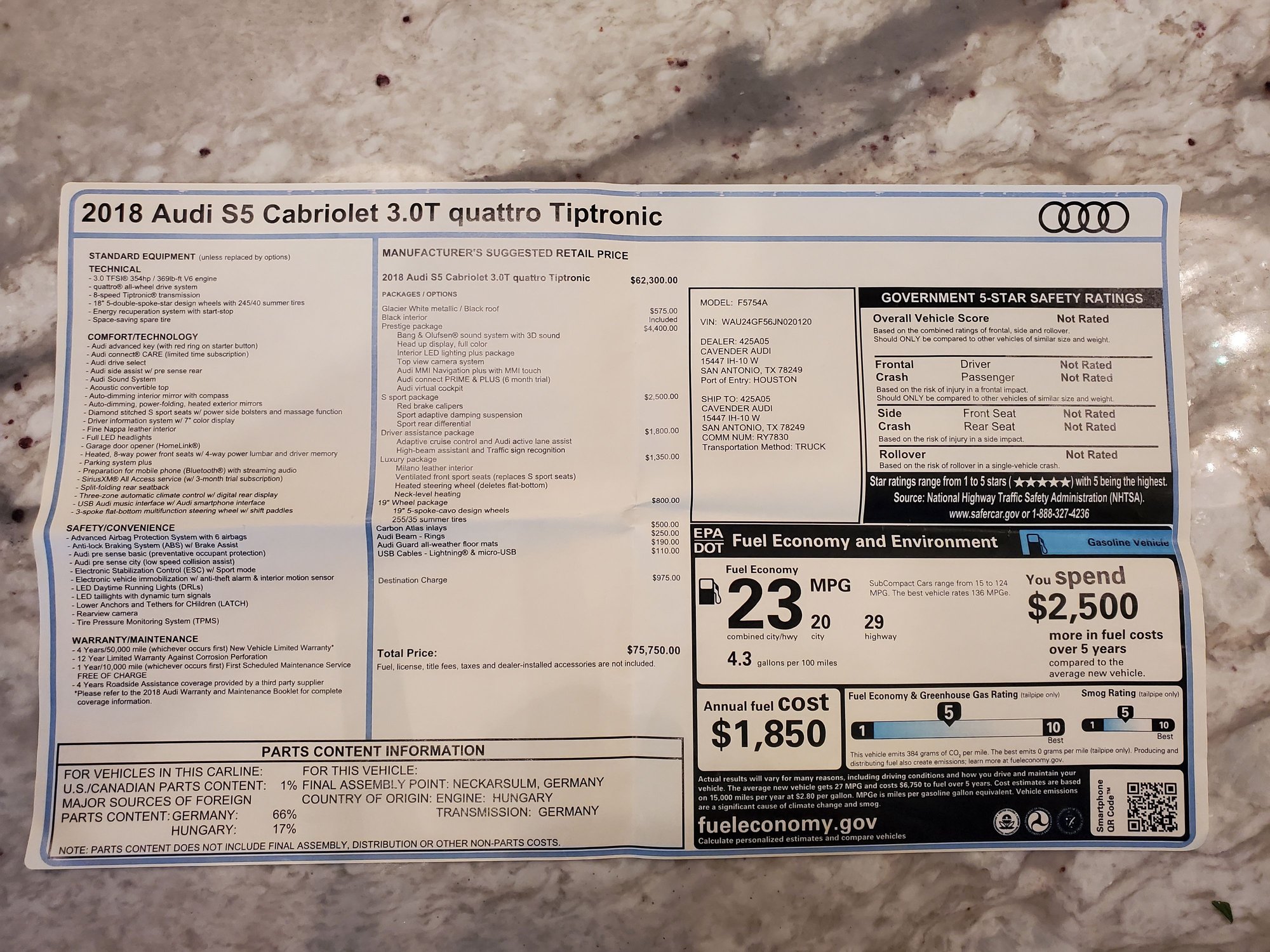 2018 Audi S5 - FS: 2018 Audi S5 Cabriolet - low miles (12.579) and loaded with options...... - Used - VIN WAU24GF56JN020120 - 12,579 Miles - 6 cyl - AWD - Automatic - Convertible - White - Gurnee, IL 60031, United States