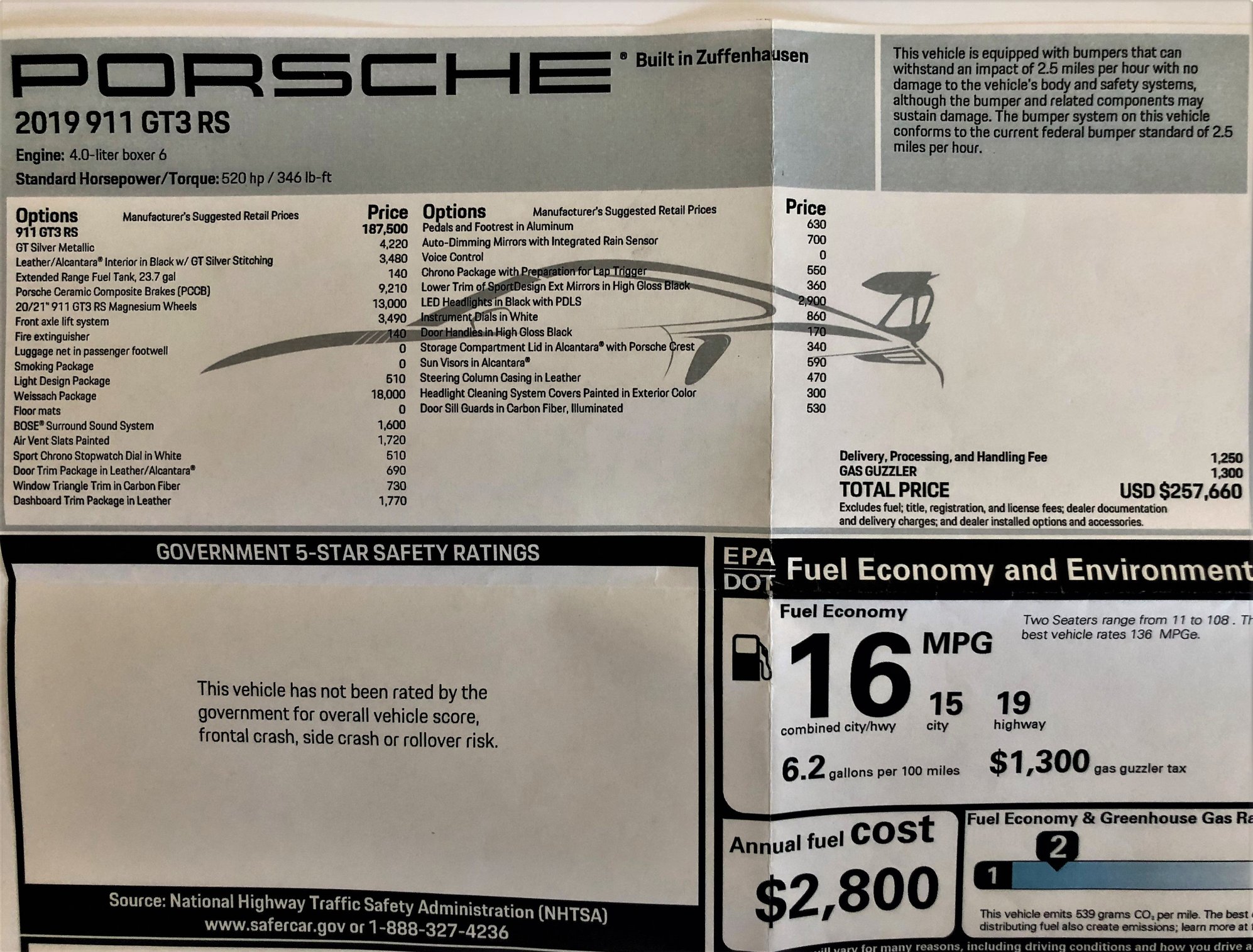 2019 Porsche GT3 - 2019 GT3 RS Weissach & Magnesium Wheels - Used - VIN WP0AF2A98KS165801 - 1,620 Miles - 6 cyl - 2WD - Automatic - Coupe - Silver - Seattle, WA 98116, United States