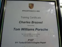 Four day training on Turbo GT2 and GT3 engines, I have 17 similar Porsche Certificates 