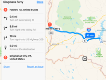 Hawley PA to Dingmans Ferry