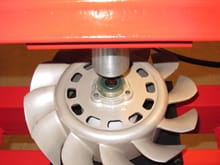 The fan with fan hub in position on the hydraulic press.