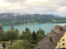 View from room at Gloria in Beatenburg above lake Thun