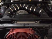 New dual cold air intake.  Two 3" cartridge 9833 Spectre air filters converging through a 3.5" Y to a 3.5" intake elbow.