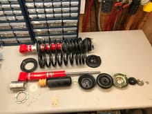 Completed dry run shock, and other shock showing order of parts.