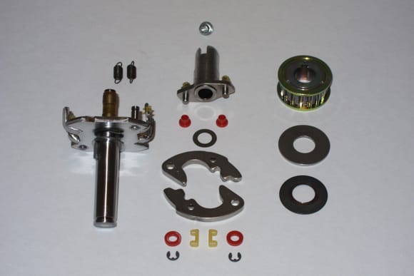 All the parts comprising the secondary distributor shaft.