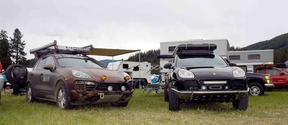 'Otis' and another good looking off-road Cayenne at the Northwest Overland event.  Note how nicely the mounted their winch inside the nose cowl!