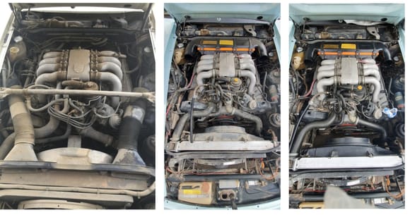 When I first got the car years before (Left)
The engine before trying to clean it (Middle)
After cleaning it (Right)