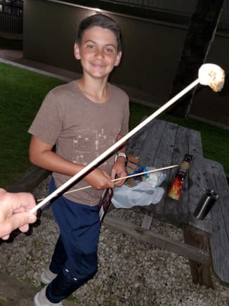 New this year - toasting marshmallows on the gas grill at the Best Western for s'mores - yummy!  Great idea JP!