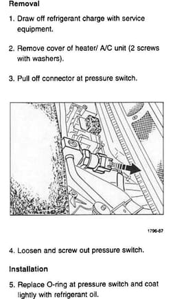 Pressure switch removal and reinstall procedure