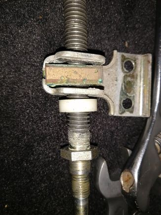 The drive bolt assembly showing the gap causing some of the rocking motion- this now has a washer either side of the drive nut.